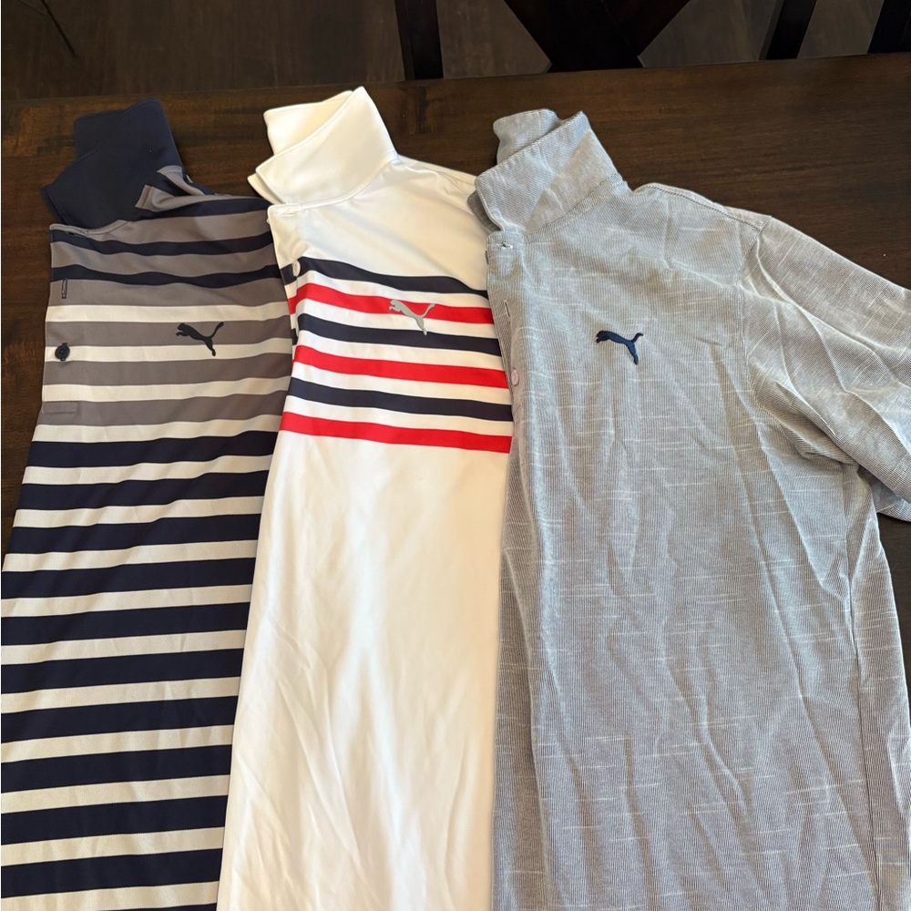 Puma Navy, White, and Gray Polo Shirt Trio good shirts